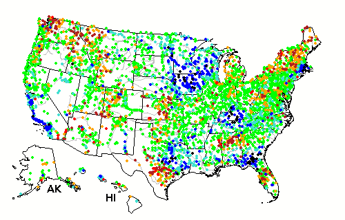 Map showing current streamflow gauge locations